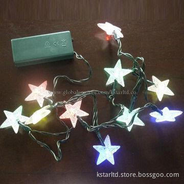 Battery-powered LED string light with 10pcs multicolor LED and decorative star, CE and RoHS